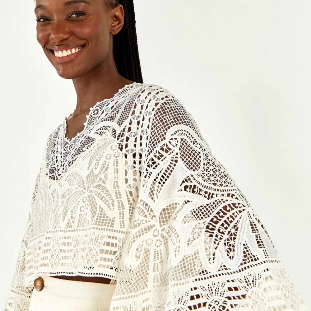 Farm Rio Guipure Lace Blouse